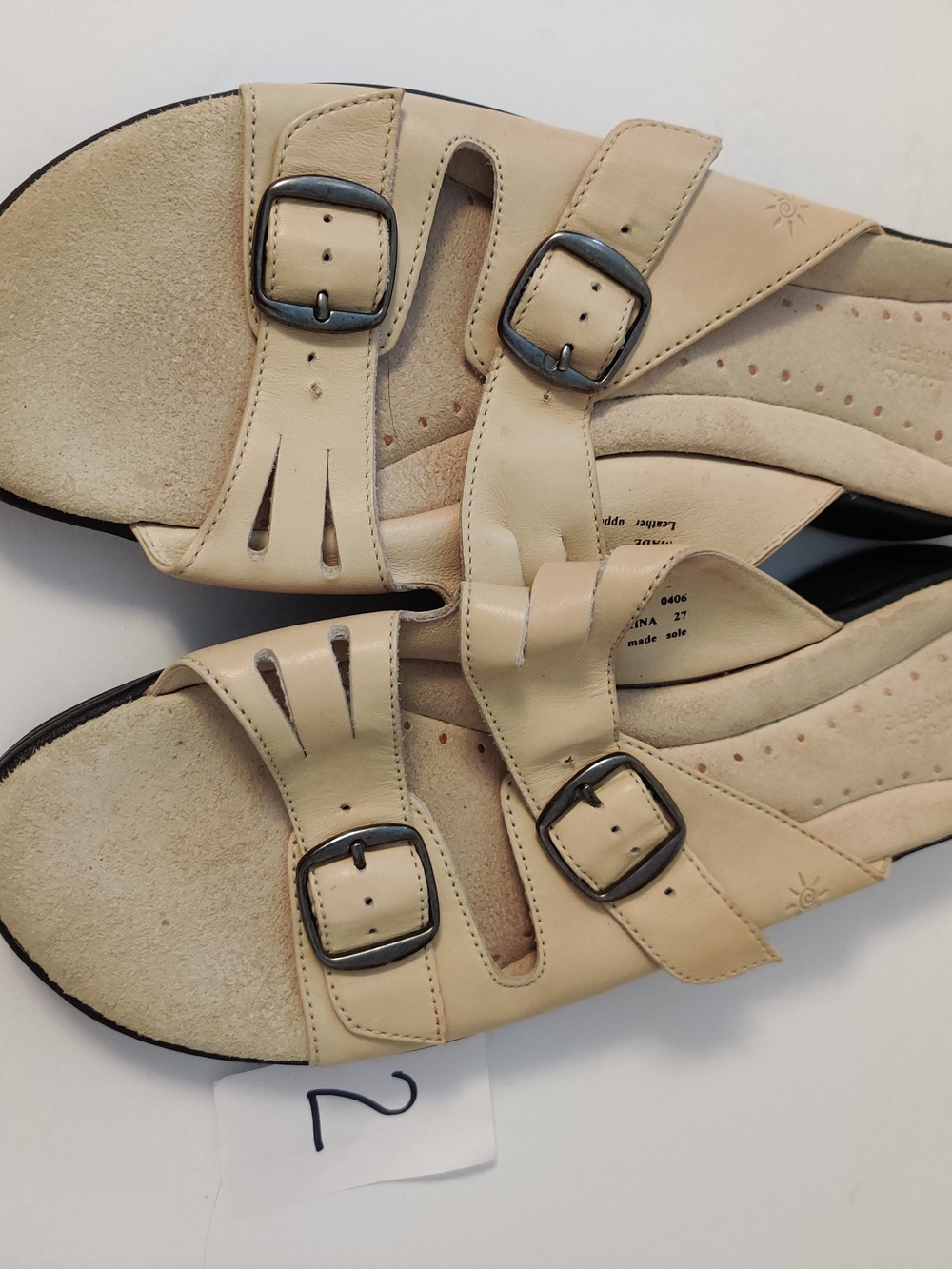 Clarks Beige Leather Buckle Slide Sandals 9.5